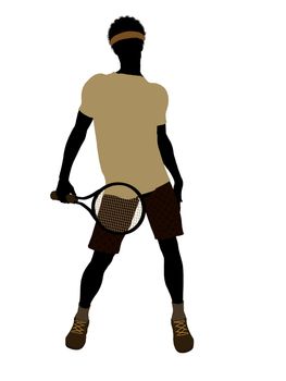 African American tennis player art illustration silhouette on a white background