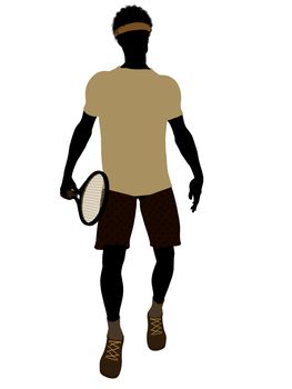 African American tennis player art illustration silhouette on a white background
