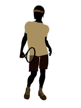 African American tennis player art illustration silhouette on a white background