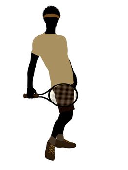 African American tennis player art illustration silhouette on a white background