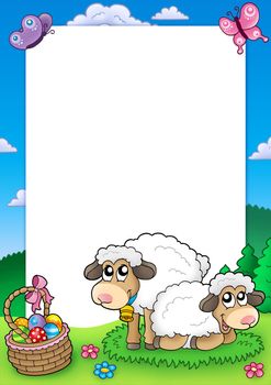 Easter frame with cute sheep - color illustration.