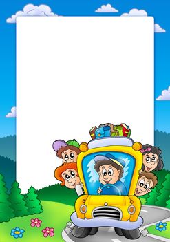 Frame with school bus - color illustration.