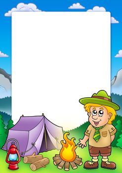 Frame with small scout - color illustration.