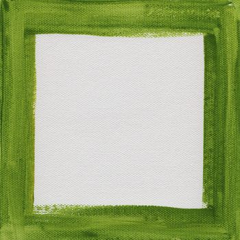 hand painted  green watercolor frame (border) surrounding white blank square on artist canvas