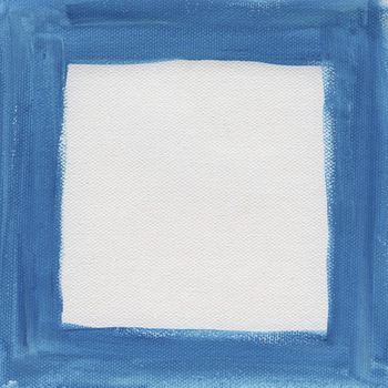 hand painted  blue watercolor frame (border) surrounding white blank square on artist canvas