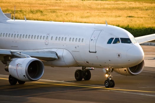 Jet airliner preparing to take off