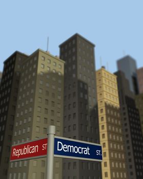 Signs showing the two major U.S. political parties.