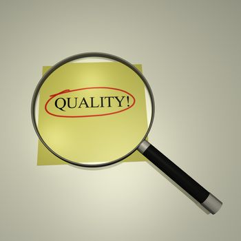 Magnifying glass focusing on the word "Quality".