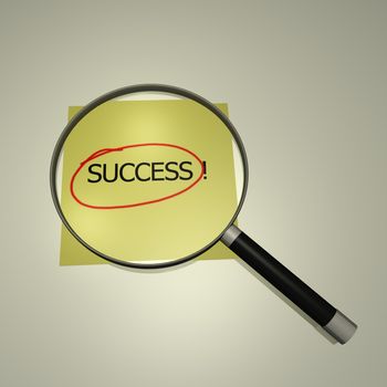 Magnifying glass focusing on the word "Success".