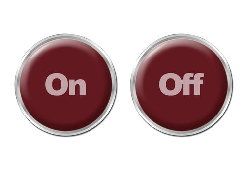 Two red round buttons with the symbols On and Off