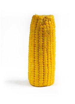 Boiled corn cob with shadow isolated on white background. Clipping path included.