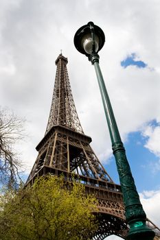 Street lamp near Eiffel tower in Paris, France
