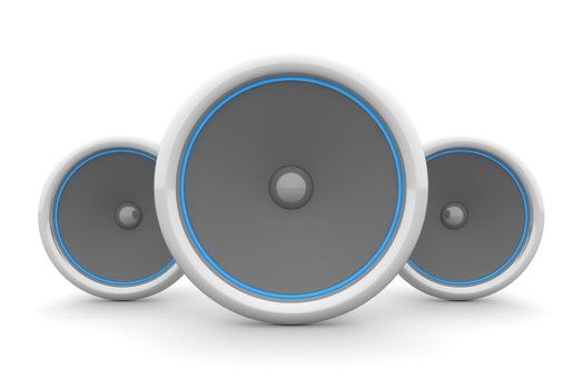 three loudspeakers in a line - blue design