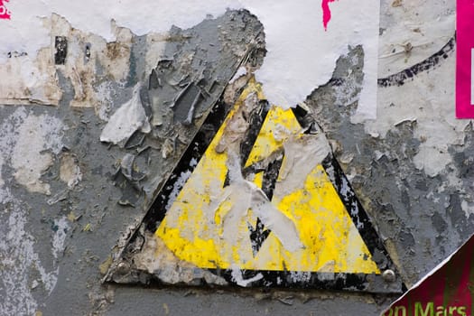Grunge warning sign of High Power under layer of old wallpapers