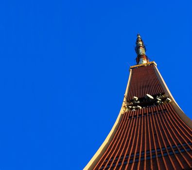 Radio and TV Tower in Riga on blue sky. Place for copy.