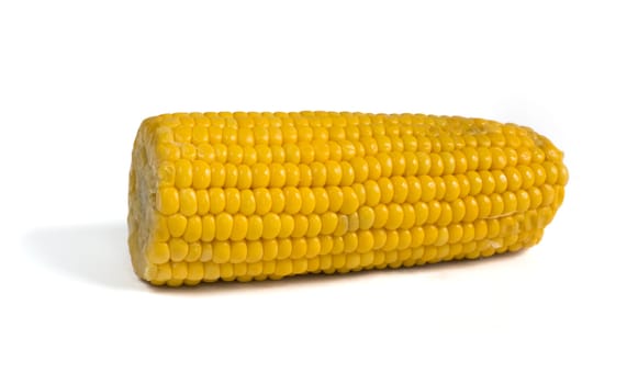 Boiled corn cob with shadow isolated on white background. Clipping path included.