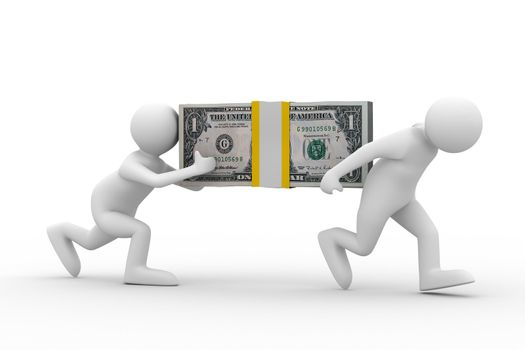 two men carry dollars. Isolated 3D image