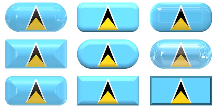 nine glass buttons of the  Flag of Saint Lucia
