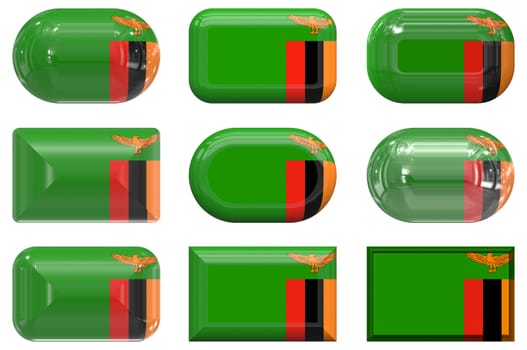 nine glass buttons of the  Flag of Zambia