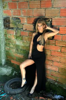Sexy fashion girl in old building