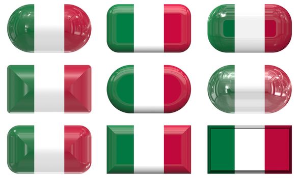 nine glass buttons of the  Flag of Italy