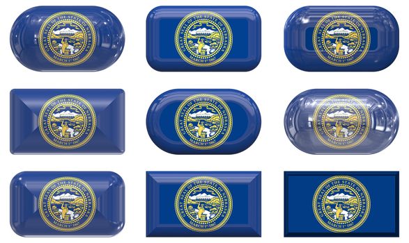 nine glass buttons of the  Flag of Nebraska