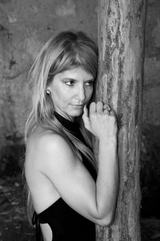 Sexy fashion girl in old building