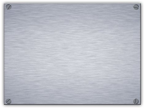a brushed steel metal plaque with screws in the corners and beveled edge