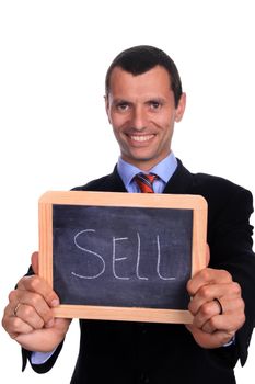 business man with chart over white background