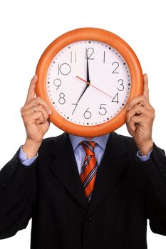 businessman with clock over white background