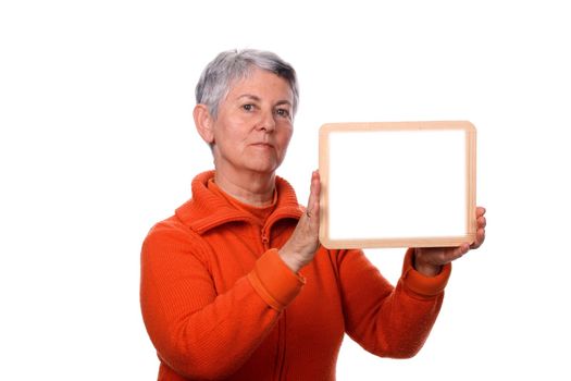 mature woman with white publicity chart 