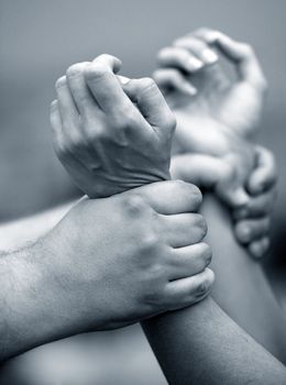 I shall not give you to nobody. The man strongly holds the woman