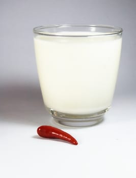 Pepper and milk red and white, cold and hot.