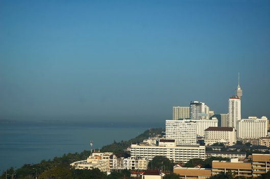 Luxuries Hotels and office buildings. Skyscrapers on the seashore.