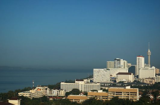 Luxuries Hotels and office buildings. Skyscrapers on the seashore.