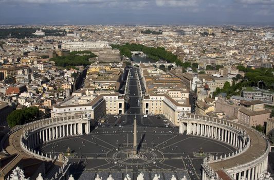 Vatican square overview from dome over blue sky