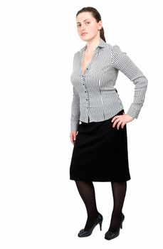 business lady stands on a white background