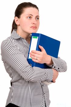 business lady with a folder on a white background