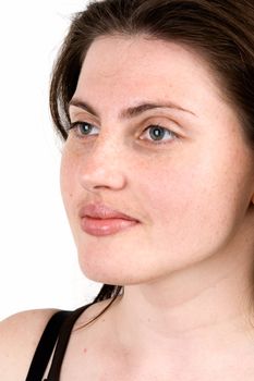 Face close up. Beautiful woman on a white background