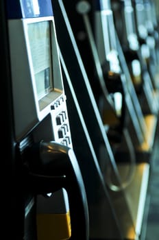 Row of pay phones in airport close up