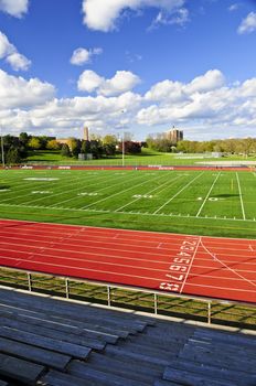 Wide angle view of public outdoor athletic stadium