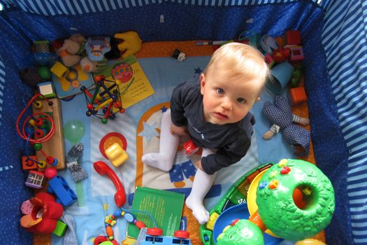 nice little face of an caucasian baby eating