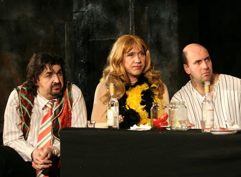 Performance " Is faster, than rabbits ". On a photo Igor Zolotovitsky, Alexander Demidov and Rostislav Hait