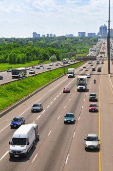 Busy multi-lane highway in a big city