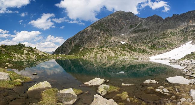 summer view of a beautiful small lake in Trentino, Italy. Photo taken with polarized filter