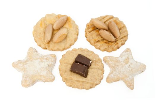 five different homemade pastries isolated on white background