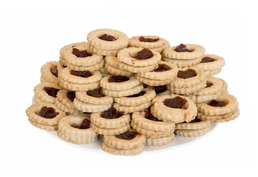 a plate with homemade jam pastries isolated on white background