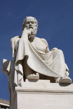Neoclassical statue of ancient Greek philosopher, Socrates, outside Academy of Athens in Greece