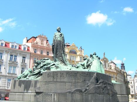 Jan Hus Monument in the old town square of Prague.