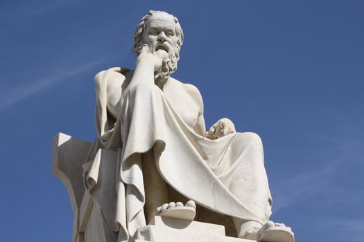 Neoclassical statue of ancient Greek philosopher, Socrates, outside Academy of Athens in Greece